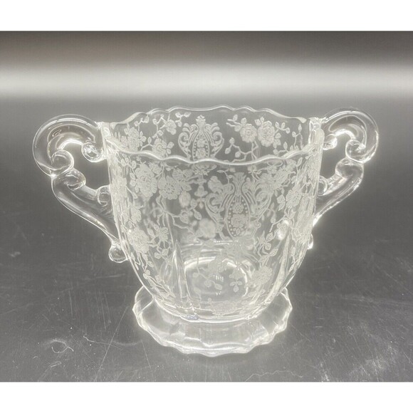 VTG Cambridge Rose Point Etched Creamer & Open Sugar Bowl Elegant Set - Picture 4 of 13